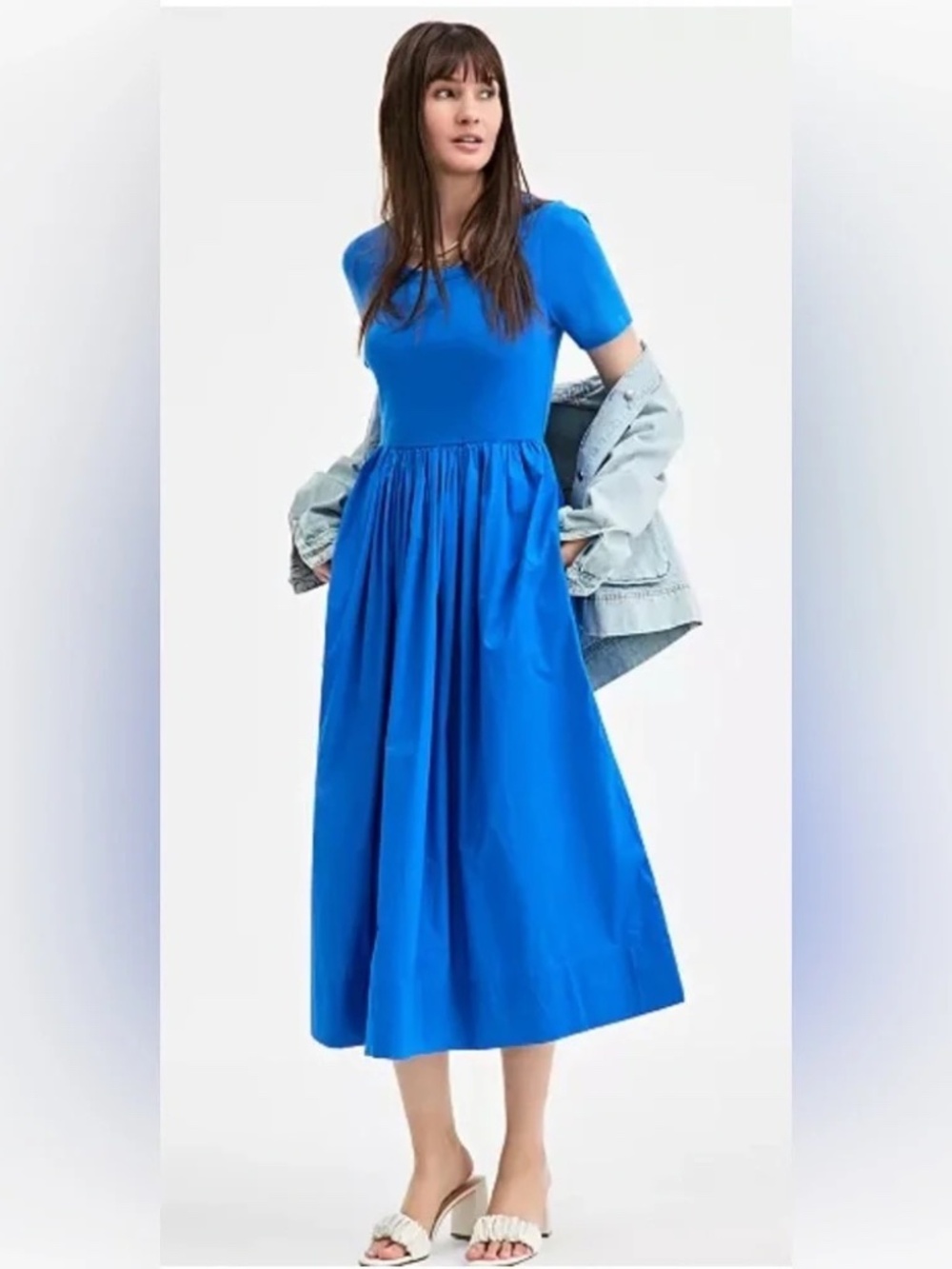 On 34th Bright Blue Cotton Mixed Media Short Sleeve Scoop Neck Midi Dress SZ 0X